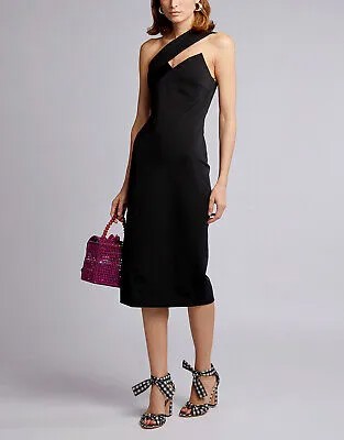 Женское облегающее платье длиной до колена на одно плечо Cushnie Lilia, черное, 6