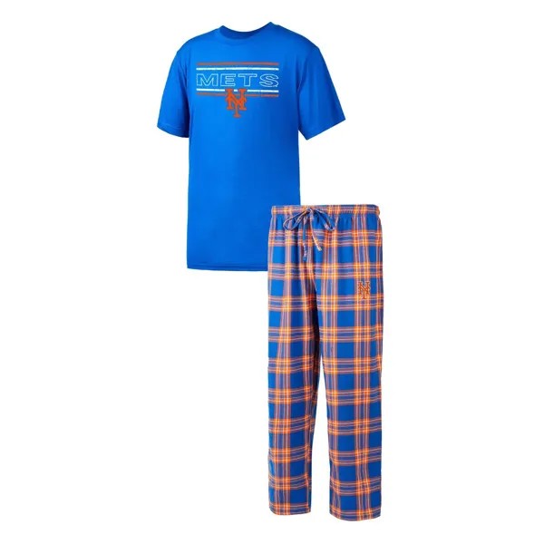 Мужской комплект для сна из футболки и брюк с надписью Concepts Sport Royal/оранжевый New York Mets Badge