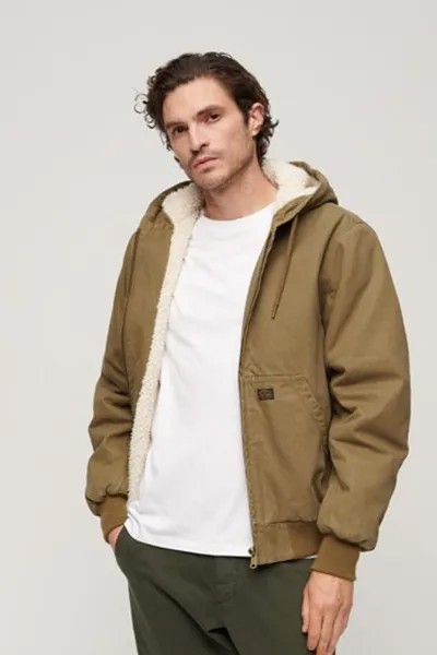 Винтажный бомбер с капюшоном в рабочем стиле Superdry, коричневый