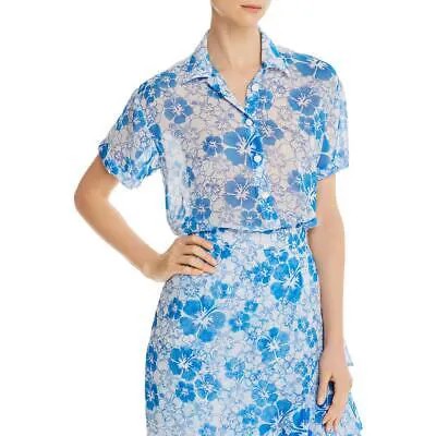 Синяя женская прозрачная многослойная блузка на пуговицах All Things Mochi Top XS BHFO 7753