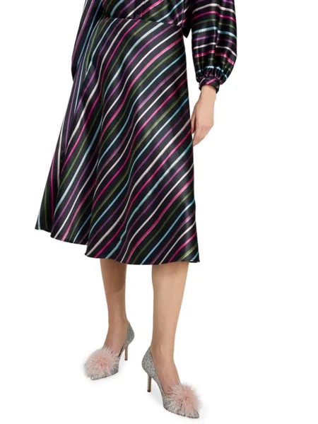 Атласная юбка-миди в полоску Party Stripe Kate Spade New York, черный