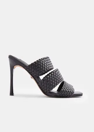 Черные мюли на каблуке с плетением Topshop-Черный цвет