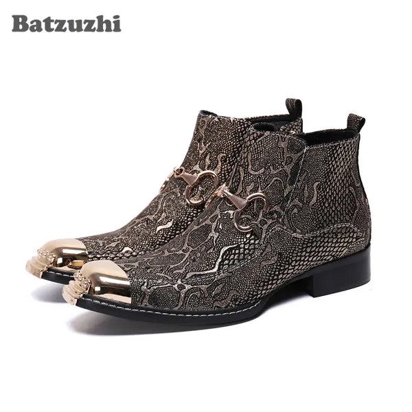 Batzuzhi/роскошные мужские ботинки ручной работы; Кожаные ботильоны с металлическим носком; Дизайнерские мужские ботинки на молнии для вечерни...