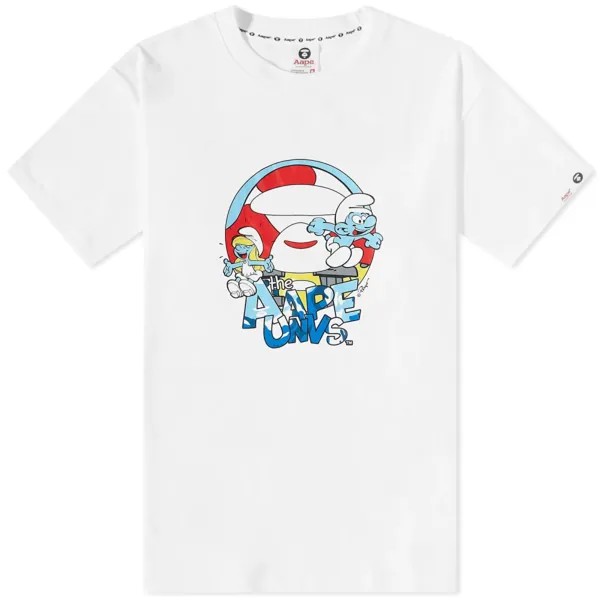 Футболка AAPE x Smurfs Moonface Smurf, белый