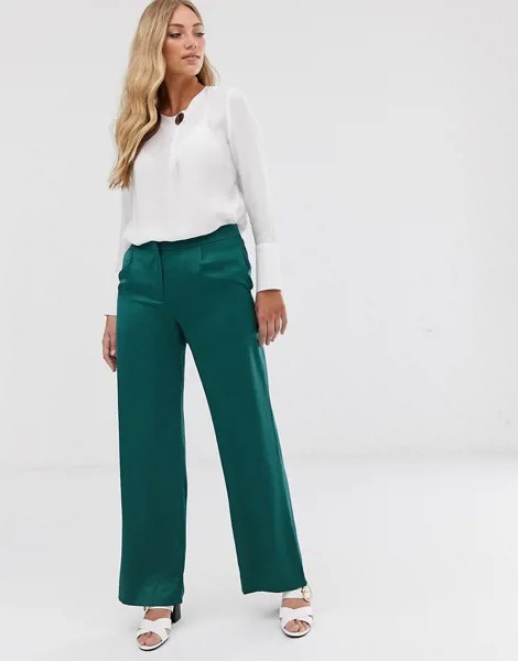 Широкие атласные брюки Vila-Зеленый