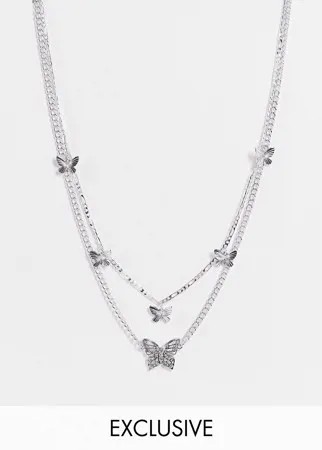 Серебристые ожерелья с подвесками y2k в виде бабочек в стиле унисекс Reclaimed Vintage Inspired-Серебряный