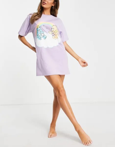 Сиреневая футболка для сна с принтом «Заботливых мишек» ASOS DESIGN-Фиолетовый цвет