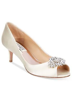 BADGLEY MISCHKA Женские Бежевые Туфли-лодочки Nakita Peep Toe Kitten Heel Slip On Pumps 8.5