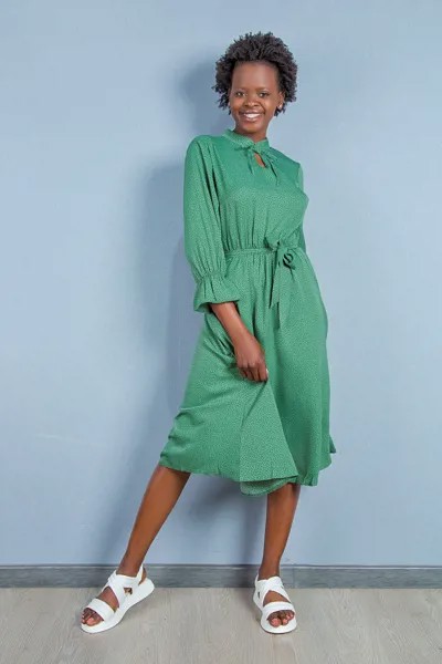 Платье женское (B) STOLNIK 06 + пояс 3/4 (42, Зеленый)