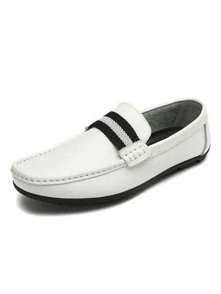 Milanoo Loafer Shoes For Men Popular PU Leather Monk Strap Color Block Slip-On White Casual Shoes