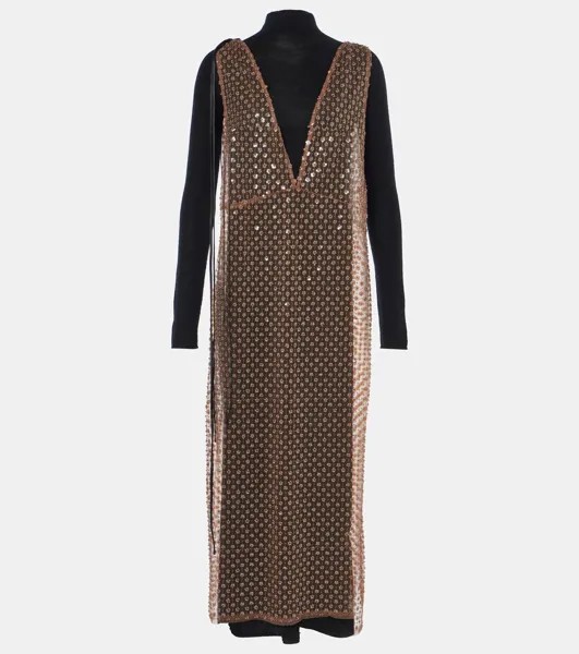 Платье миди из шерсти с цветочным узором и пайетками Pure Glam Dorothee Schumacher, цвет milky brown