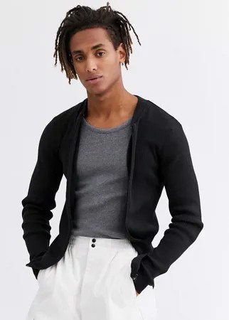 Черный обтягивающий бомбер в рубчик ASOS DESIGN