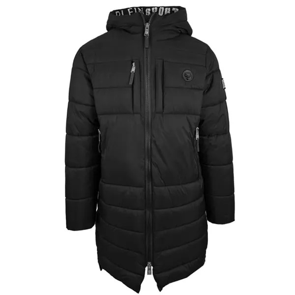 Утепленная длинная куртка с небольшим круглым логотипом и логотипом Plein Sport, черный