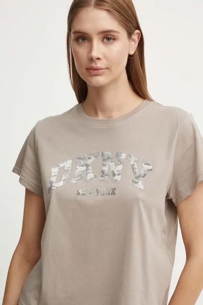 Хлопковая футболка Dkny, коричневый