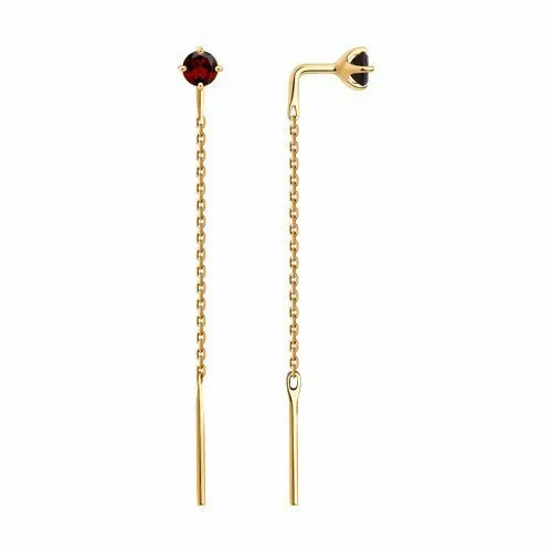 Серьги цепочки Diamant online, красное золото, 585 проба, гранат, длина 4.6 см, красный