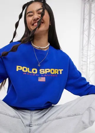Синий свитшот с логотипом Polo Ralph Lauren Sports-Голубой