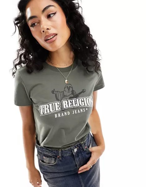 Зеленая футболка узкого кроя с логотипом True Religion