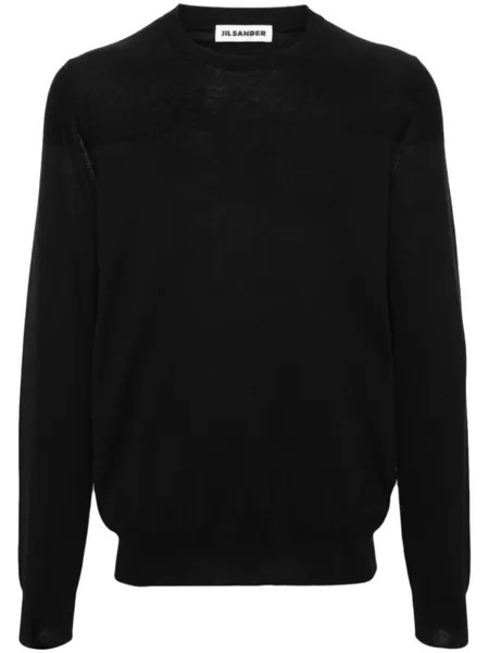 Jil Sander хлопковый джемпер с круглым вырезом, черный