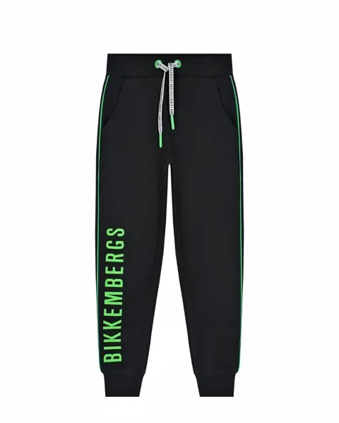 Черные спортивные брюки с зеленым лого Bikkembergs детские