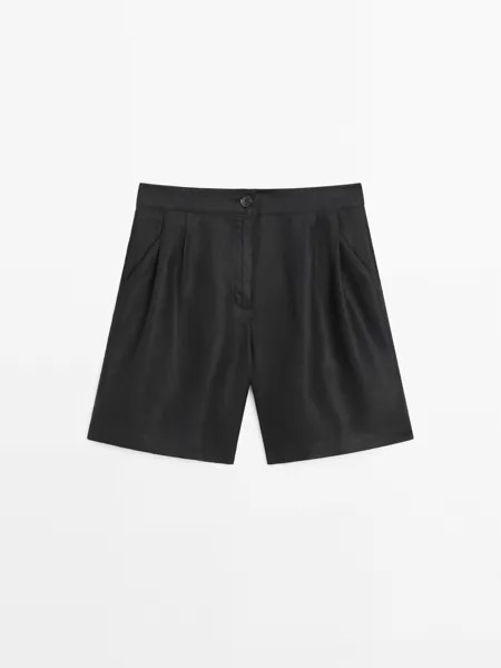 Шорты-Бермуды из 100% льна с двойными вытачками Massimo Dutti, черный