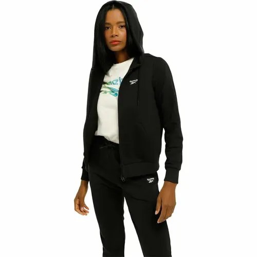 Толстовка спортивная Reebok Identity Small Logo French Terry Zip-Up Hoodie W, размер 2XS, , чёрный