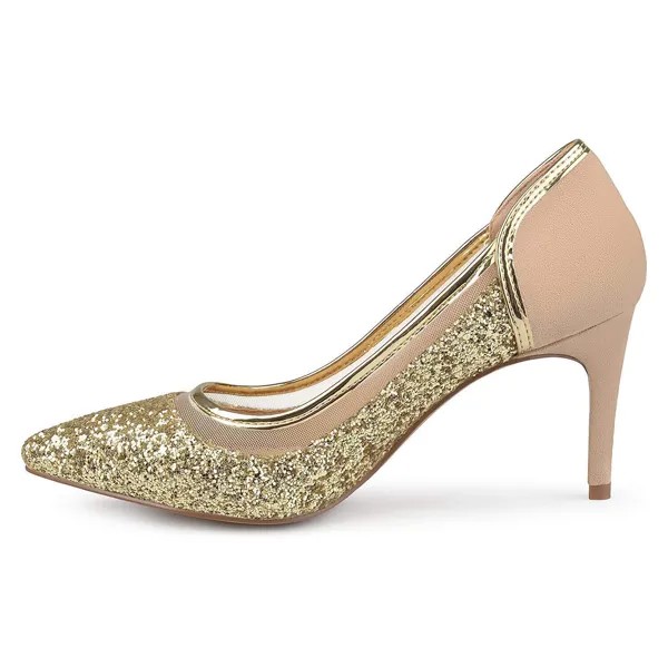 Женские туфли на каблуке с блестящим миндалевидным носком Journee Kori Kalani, золото 37,5 евро США 7,5