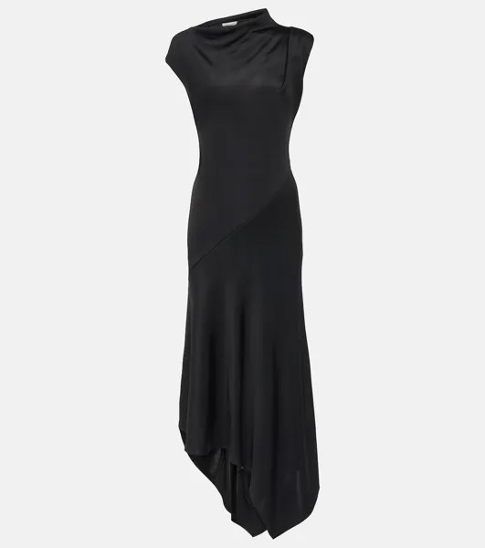 Асимметричное платье миди из джерси Alexander Mcqueen, черный