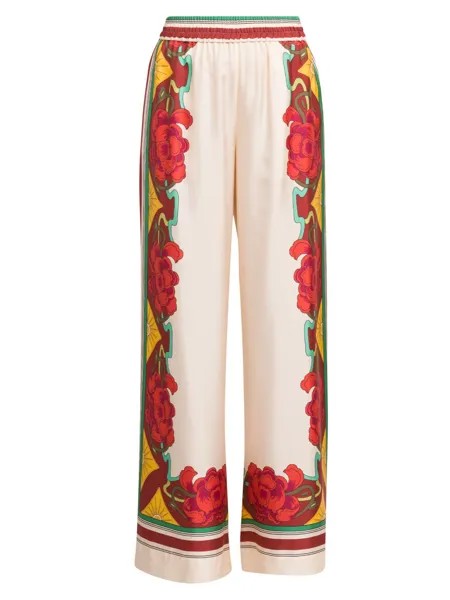 Широкие брюки палаццо из шелковой саржи с цветочным принтом La DoubleJ