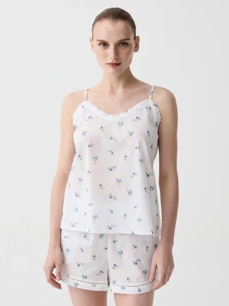 Короткая пижама из хлопкового добби с мелкими цветочками Ovs, цвет white/blue
