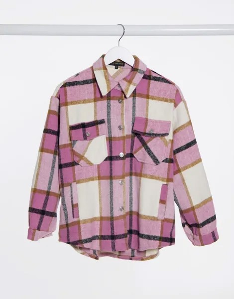Розовая oversize-рубашка в клетку Love & Other Things-Оранжевый