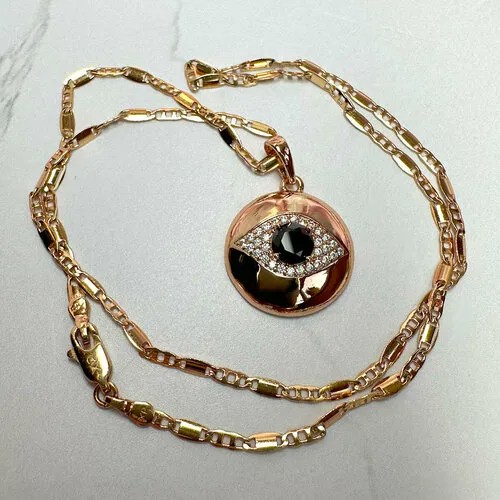 Славянский оберег, колье XUPING JEWELRY Позолоченная цепочка с кулоном-амулетом от сглаза, циркон, длина 45 см, золотой