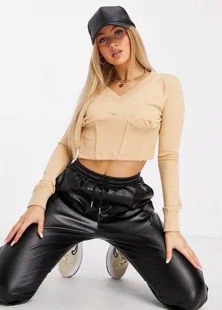 Бежевый короткий свитшот с корсетной отделкой Missguided-Neutral