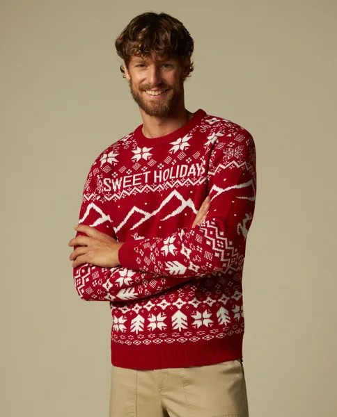 Мужской рождественский жаккардовый свитер с круглым вырезом J. HART & BROS., омар красный