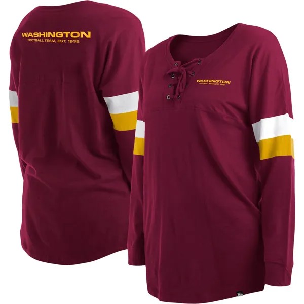Женская спортивная университетская футболка New Era бордового цвета с v-образным вырезом и длинными рукавами размера плюс New Era
