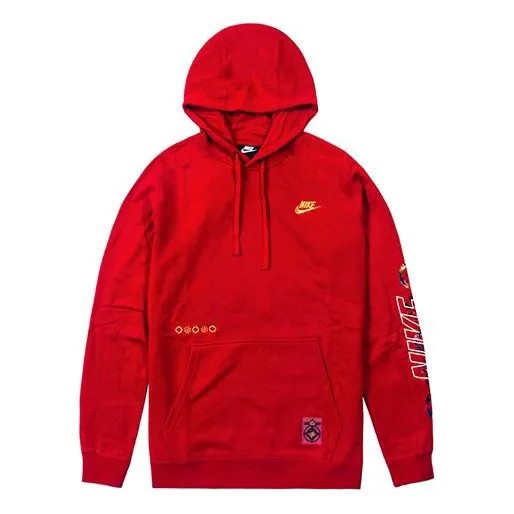 Толстовка Nike Sportswear Club Printing Long Sleeves Pullover Drawstring Red, красный