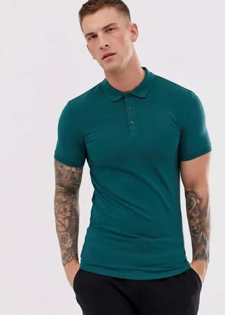 Облегающая трикотажная футболка-поло ASOS DESIGN-Зеленый