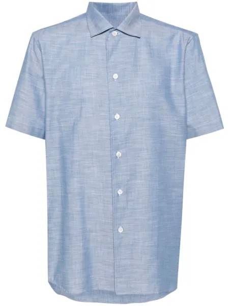 Brioni рубашка из ткани шамбре, синий