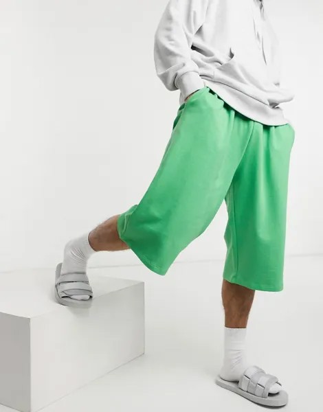 Ярко-зеленые трикотажные oversized-шорты удлиненного кроя ASOS DESIGN-Зеленый цвет