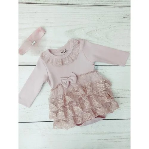Платье-пачка хлопок, трикотаж, нарядное, флористический принт, размер 68, розовый