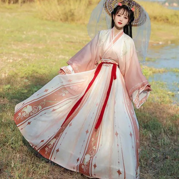 Женский осенне-зимний новый традиционный костюм ханьфу в китайском стиле для ролевых игр, сказочное пушистое платье с цветочным принтом, платье