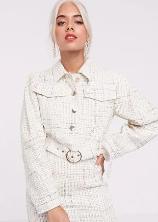 Пиджак из букле с карманами и длинными рукавами ASOS DESIGN Petite-Белый