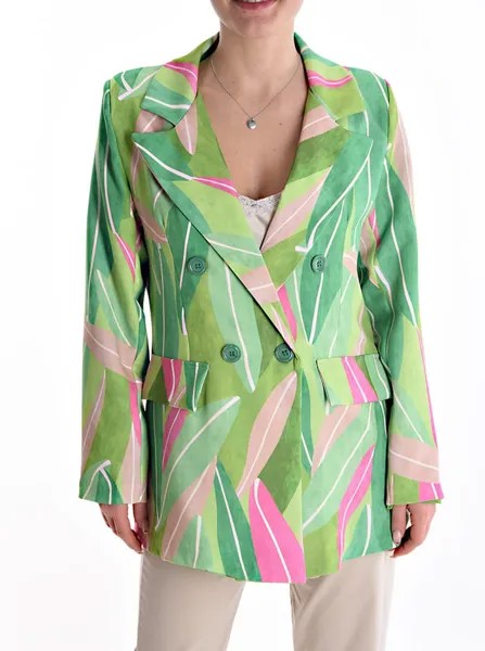 Двубортный пиджак с геометрическим узором, зеленый
