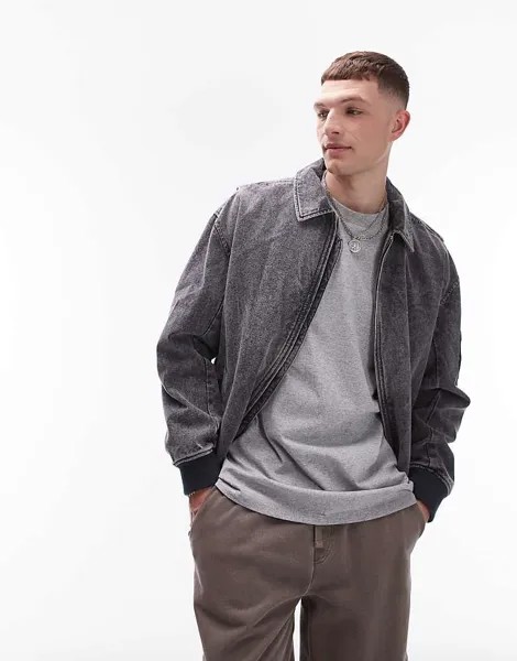 Черный бомбер из холщового твила Topman