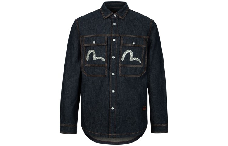 Джинсовая рубашка с вышитым рисунком «Чайка» Evisu, синий