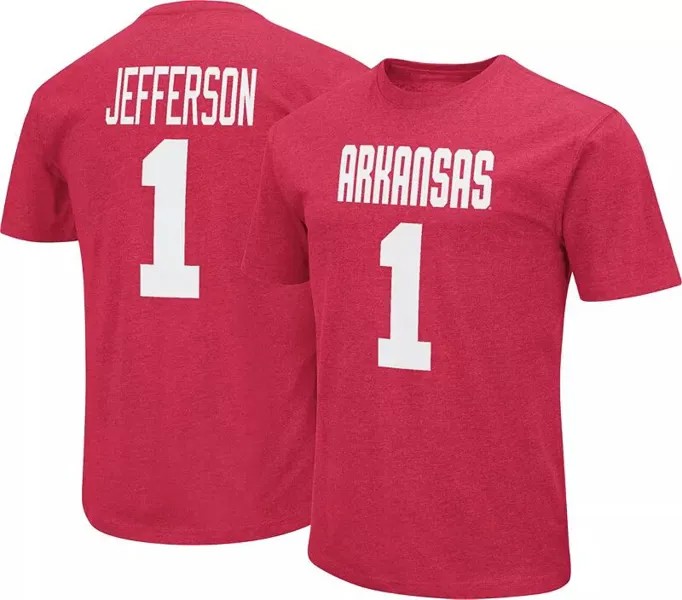 Colosseum Мужская футболка Arkansas Razorbacks KJ Jefferson #1 малиновая
