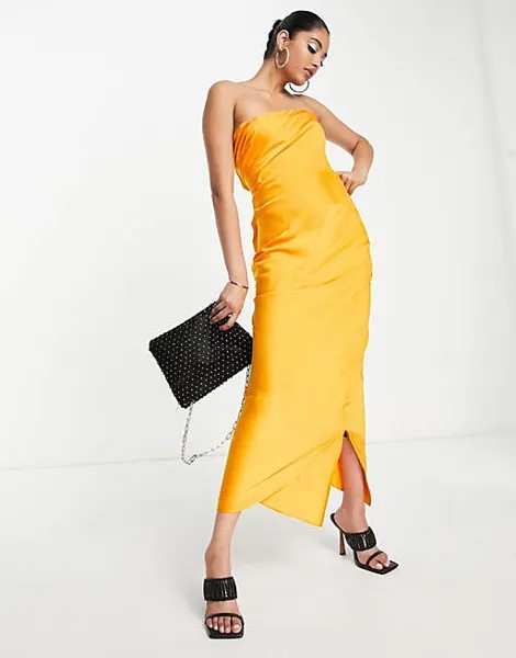 Оранжевое атласное платье-бандо с воротником-хомутом ASOS DESIGN