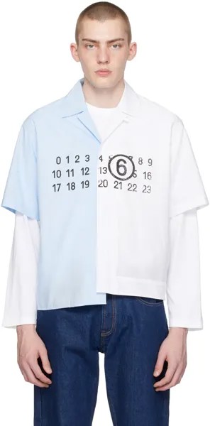 Сине-белая рубашка с принтом Mm6 Maison Margiela