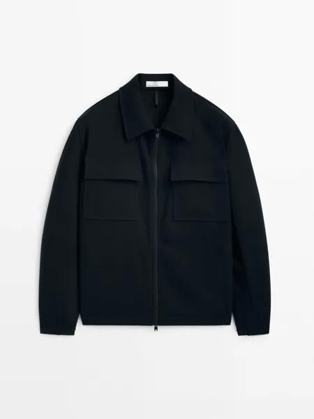 Куртка-рубашка Massimo Dutti Wool Blend With Elastic Detail, черный
