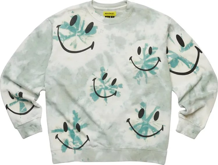 Толстовка Market Smiley Shibori Dye Crewneck Sweatshirt 'Green', кремовый