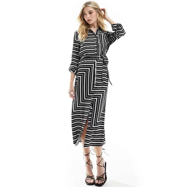 Платье-рубашка New Look Pattern Satin Midi, черный/белый